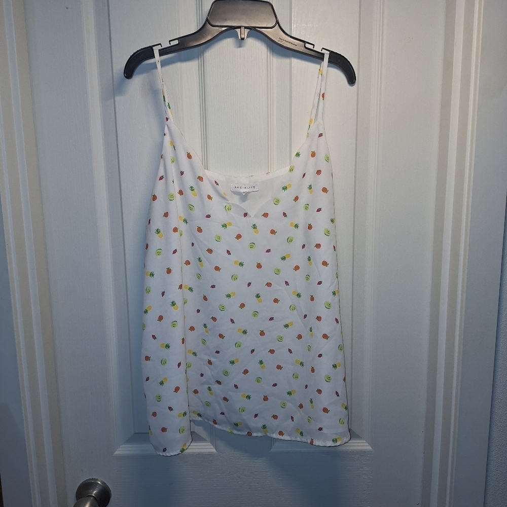 Socialite White Fruit Camisole Strawberries Lemons XL